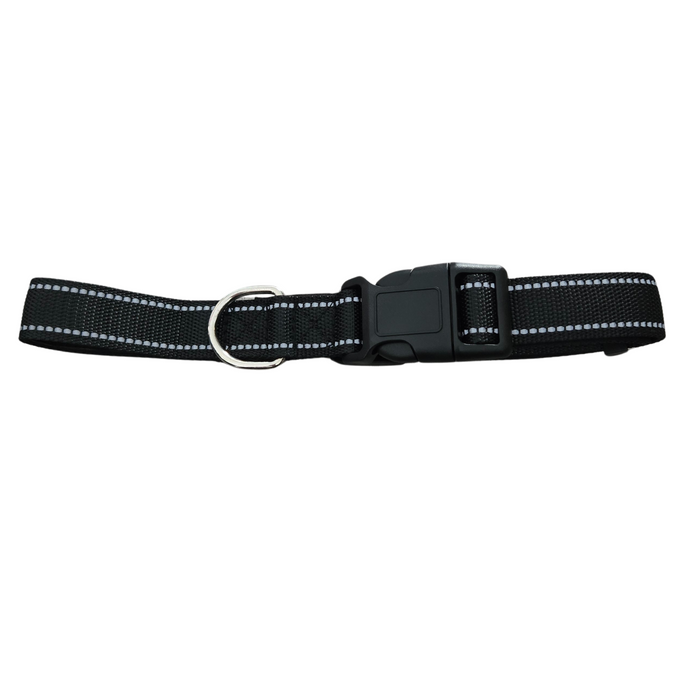 Black Padded Reflective Dog Collar - XL