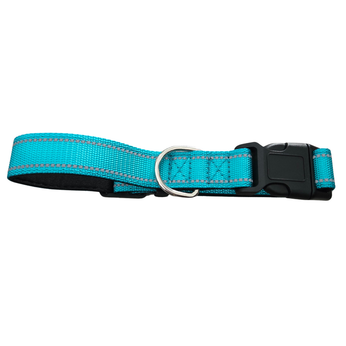 Teal Padded Reflective Dog Collar -M-L