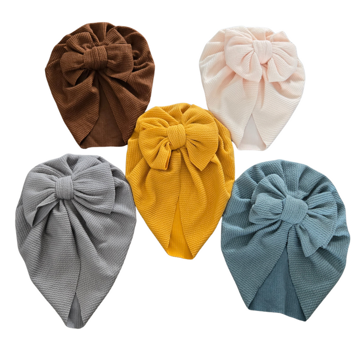5 Newborn Baby Turban Hats with Bows