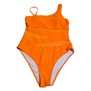 Women's 1 Piece Orange Mesh Front Bathing Suit - Large