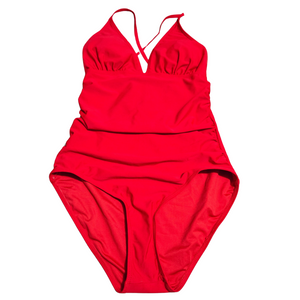 Women's 1 Piece Red Tummy Control Bathing Suit - Medium