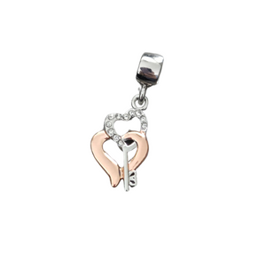 Double Love Heart Key Charm - Compatible With Pandora Bracelets