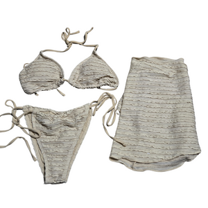 Women's 3 Piece Beige Bikini Bathing Suit Set - Medium