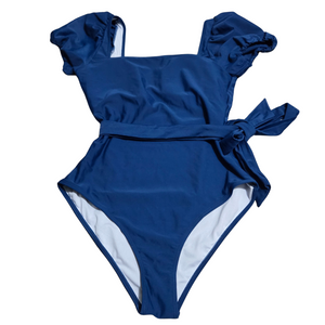 Women's 1 Piece Blue Bathing Suit with Removable Belt - Medium