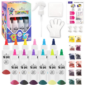 Tie Dye Set for Kids, 12 Vibrant Colors Pre-Filled Tye Dye Bottles, Non Toxic Permanent Fabric Dye Art Set