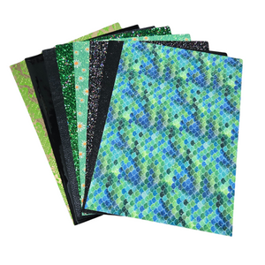 8 Mixed Faux Leather Sheets For Crafting - Green/Black