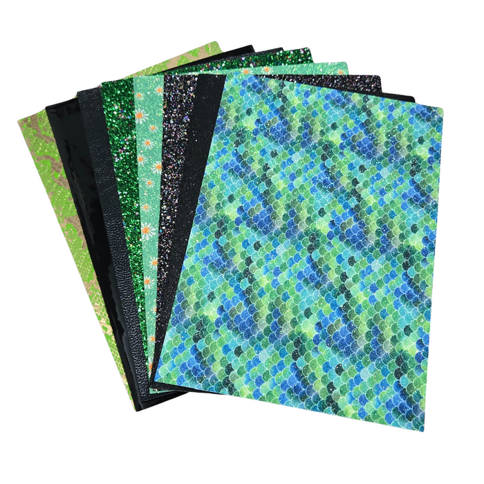 8 Mixed Faux Leather Sheets For Crafting - Green/Black