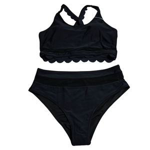 Women's Black 2 Piece High Waisted Bathing Suit - L