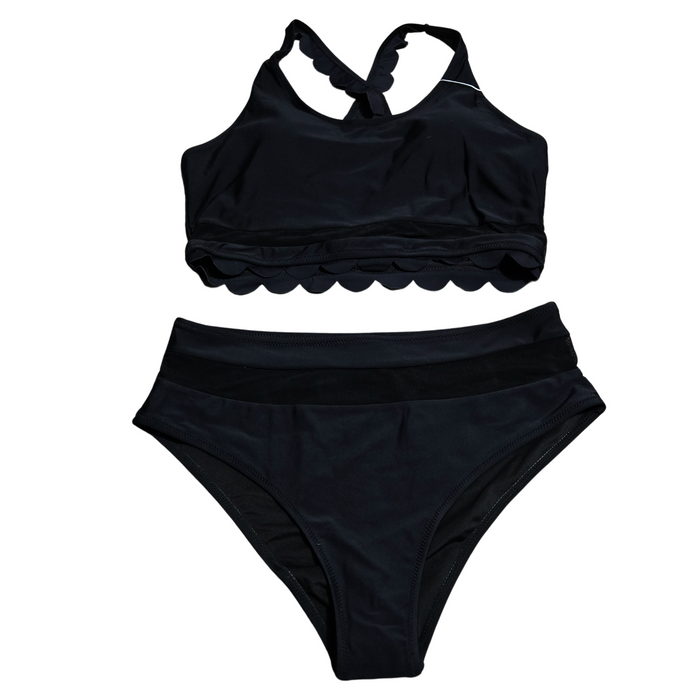 Women's Black 2 Piece High Waisted Bathing Suit - L