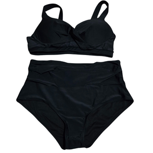 Women's Black 2 Piece High Waisted Bathing Suit - 16W