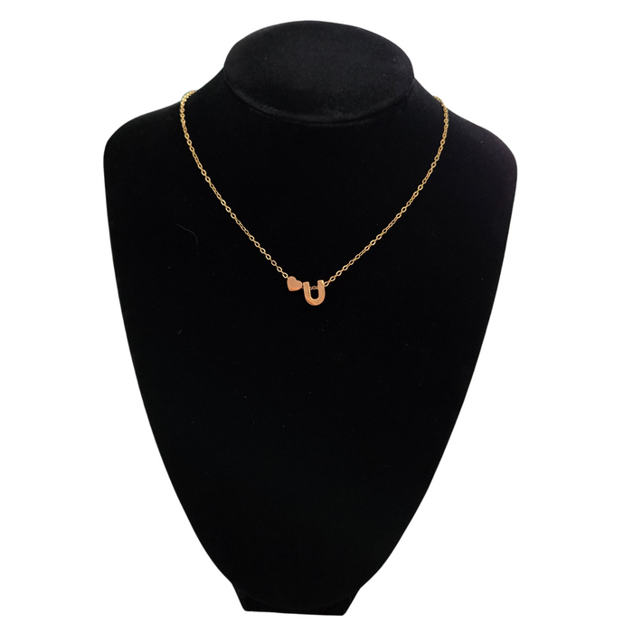 Women's Gold Heart-Shaped Letter Necklace - Initial U