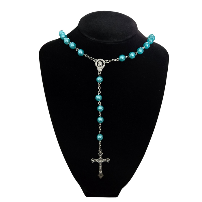 Blue Rosary Beads Catholic Necklace for Women
