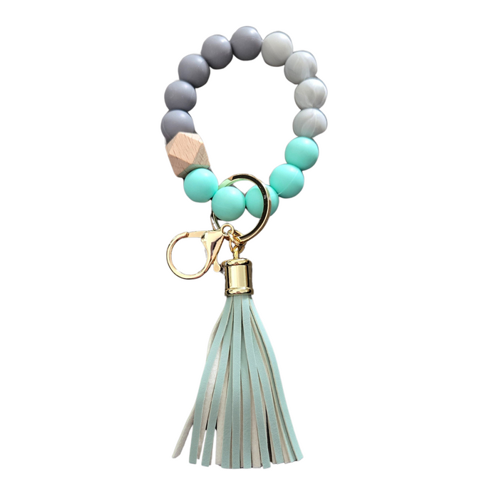 Keychain Bracelet Key Ring Car Elastic Silicone Beaded Bangle Wristlet