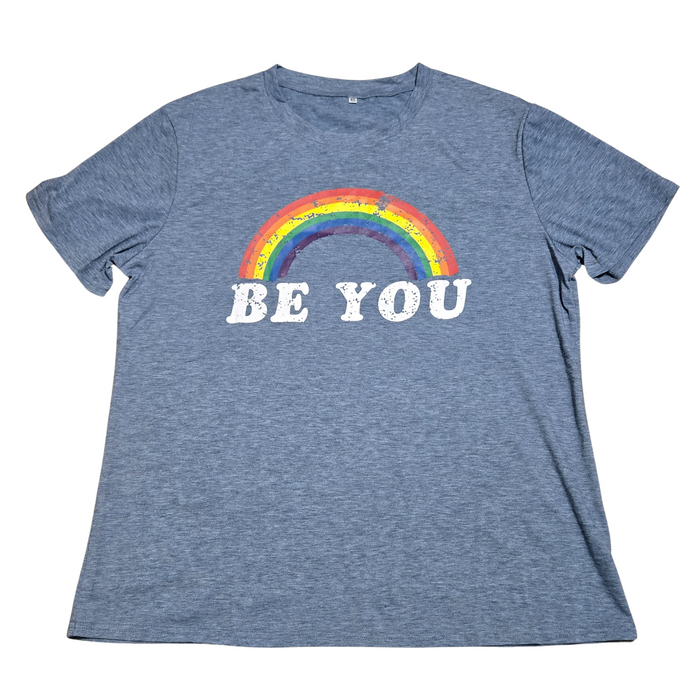 Women's "Be You"  Rainbow Shirt Oversized Pride Graphic Print T-Shirt - XL