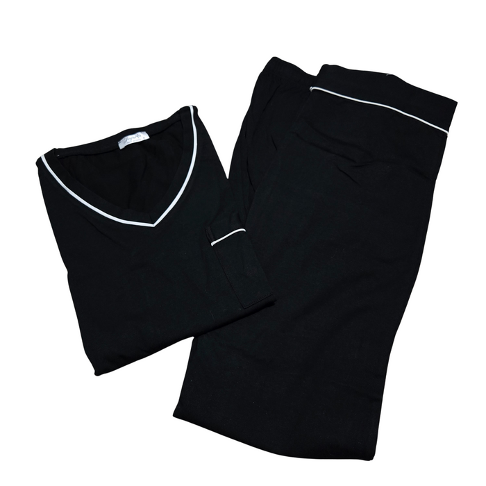 Women's 2 Piece Long Sleeve Black Pajama's - Small