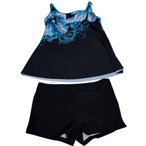 Women's 2 Piece Blue/Black Tankini - XL