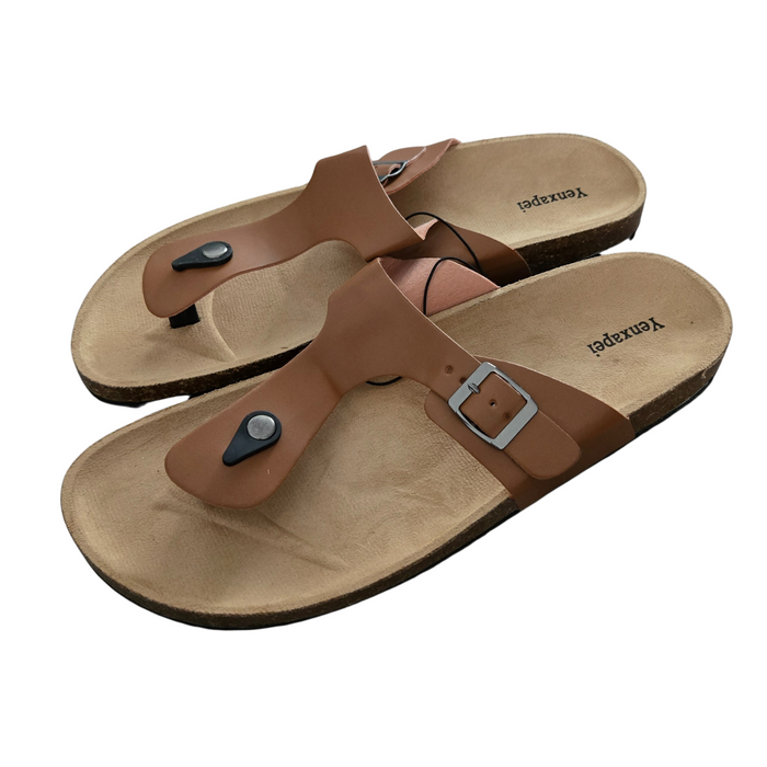 Men's Thong Footbed Flat Flip-Flops Cork Leather Sandals - Size 11 - Brown & Black Available