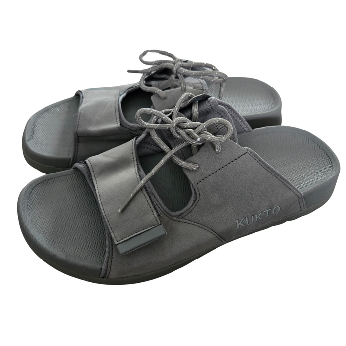 Gray Unisex Athletic Slide Cushion Sport Sandals - Fasciitis Arch Support