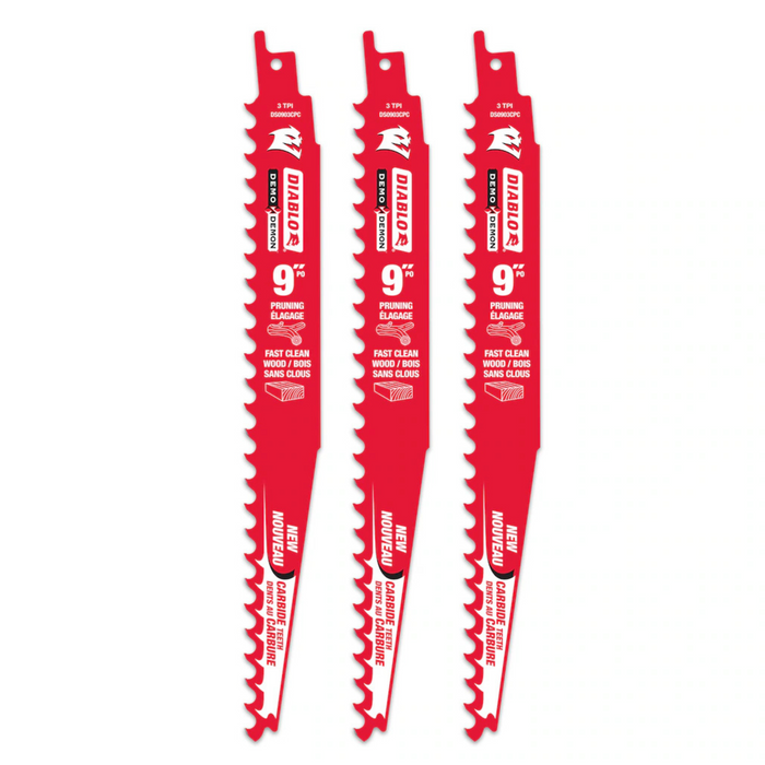 9-inch 3 TPI Carbide Tipped Reciprocating Saw Blade for Pruning/Clean Wood Cutting (3 Pack)