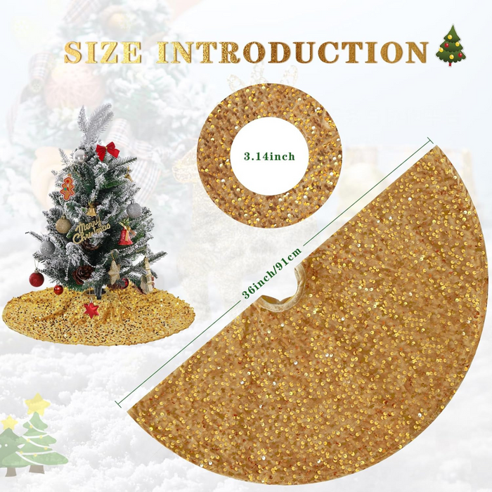 Gold Christmas Tree Skirt 36 Inch Sequins Tree Skirts
