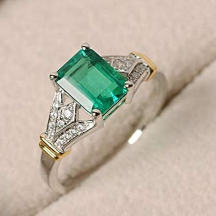 Vintage Women Inlaid topaz Aquamarine Gemstone 14k White Gold Filled Ring - Size 10