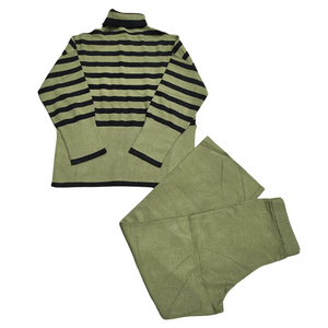 Women's 2 Piece Sweater Green Striped Outfit - Medium