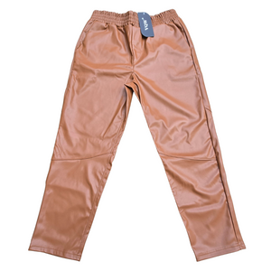 Brown Faux Leather Women's Straight Leg Pants - Large