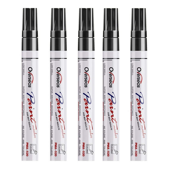 Overseas Permanent Paint Pens Black Markers - 5 Pack Single color Oil Based Paint Markers