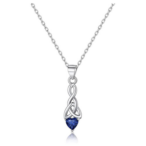 Birthstone Pendant Necklace, 925 Sterling Silver Heart - September