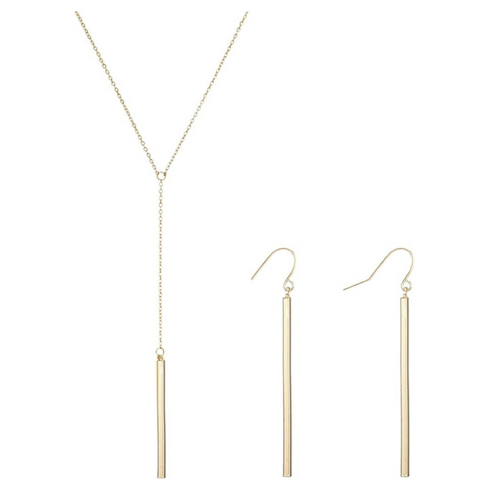 Gold Y Necklace Earrings Set