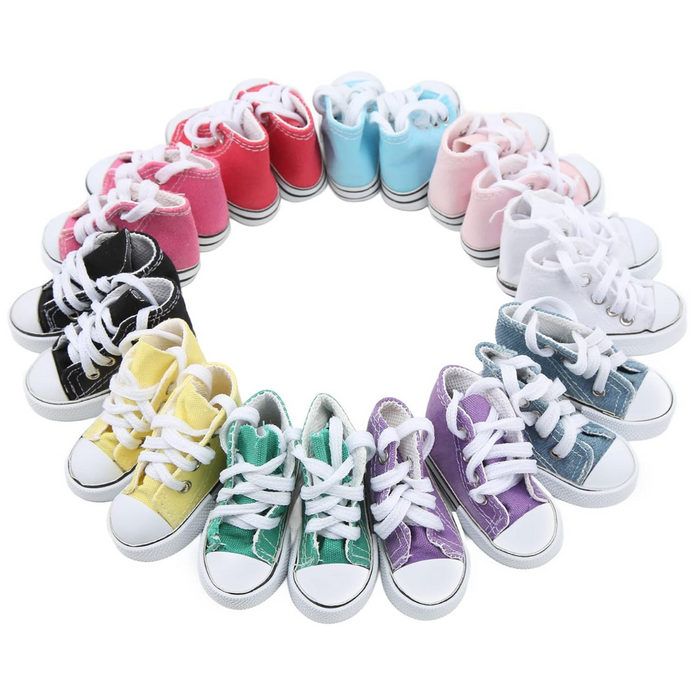 10 Pairs Doll Sneakers Canvas Shoes - Aprox Size 3"