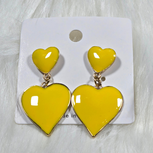 New Yellow Heart Dangle Earrings – Cute & Lightweight Fashion Statement Jewelry