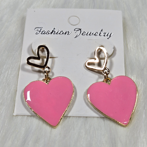 New Pink Heart Dangle Earrings – Cute & Lightweight Fashion Statement Jewelry
