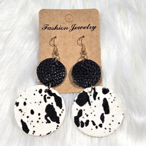 New Faux Leather Cow Print Round Earrings – Western Boho Statement Style