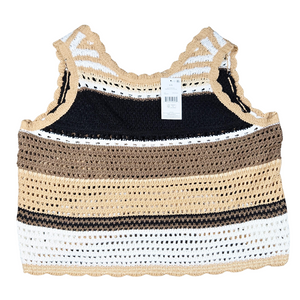 Brown Knit Women’s Top with Eyelet Hole Detail – Size Large