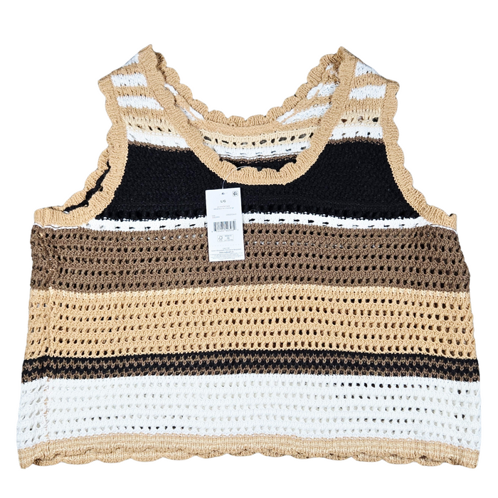 Brown Knit Women’s Top with Eyelet Hole Detail – Size Large