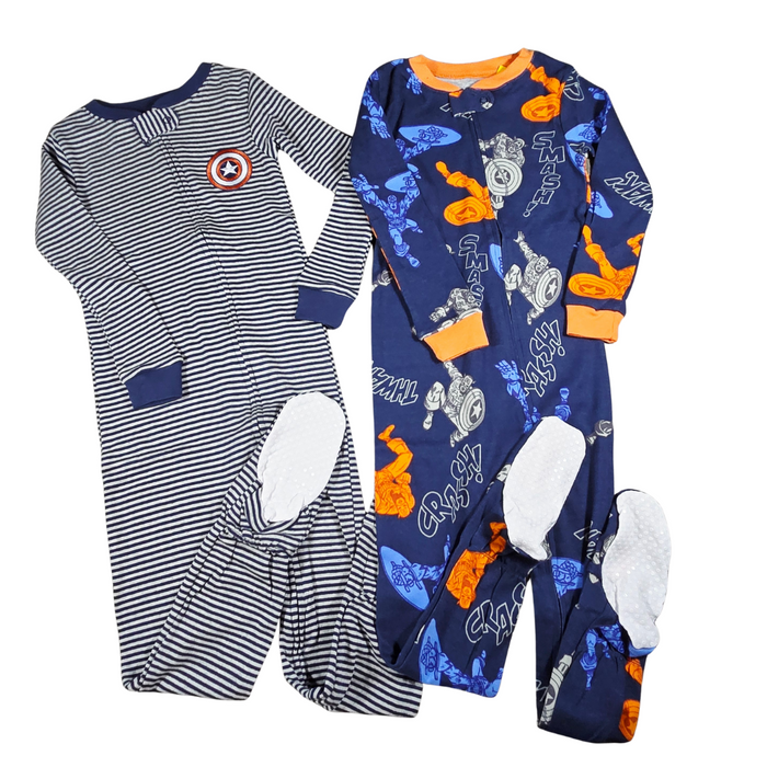 Boys’ 2-Pack Marvel No-Slip Feet Onesie Pajamas – Size 4 – Cozy Zip-Up Sleepwear