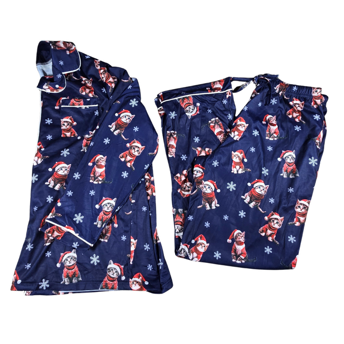 New Women’s 2-Piece Christmas Cat Pajama Set – Size Large – Cute & Cozy