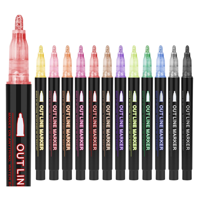 12 Pack Double Line Outline Markers