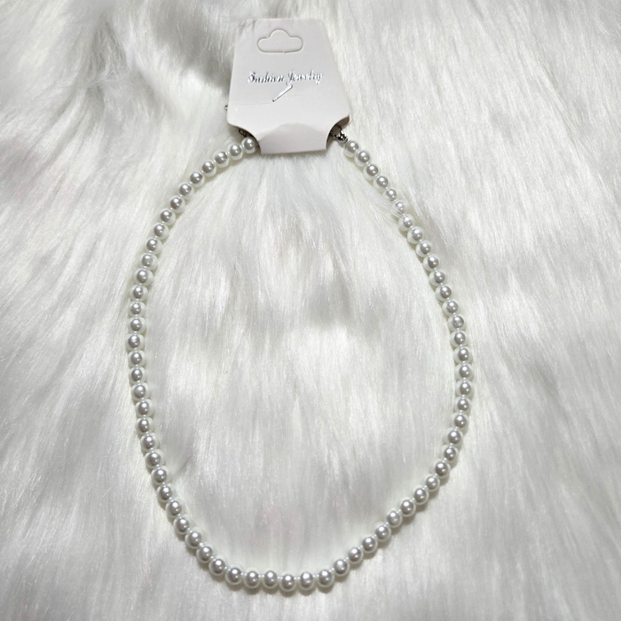 Faux Round White Pearl Necklace - 16"