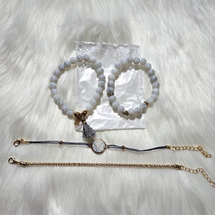 New 4-Pack Bracelet Set – 2 Beaded & 2 Adjustable Bracelets