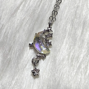Silver Rhinestone Moon & Star Pendant Necklace