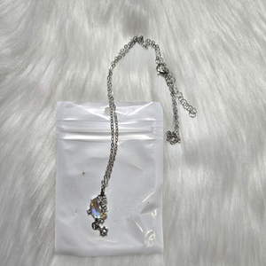 Silver Rhinestone Moon & Star Pendant Necklace