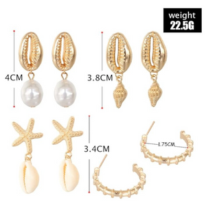 Boho Gold Seashell Conch Earrings – 4-Pack Summer Beach Set