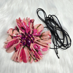 New Flower Fabric Choker with Rhinestone Center – Romantic & Elegant