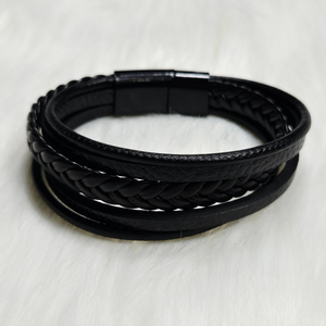 New Unisex Black Braided Leather Bracelet – Classic & Versatile