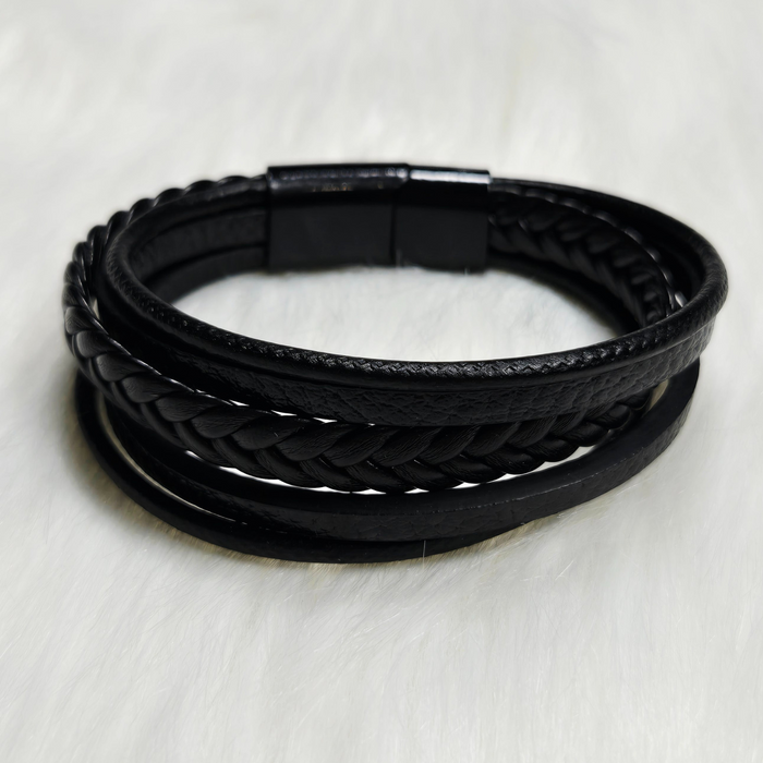 New Unisex Black Braided Leather Bracelet – Classic & Versatile