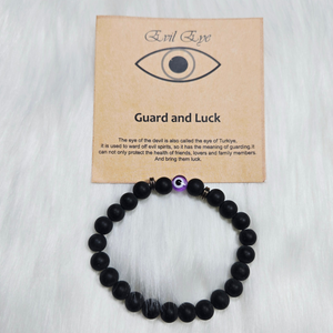 New Black Round Bead Bracelet with Purple Evil Eye – Protective & Stylish