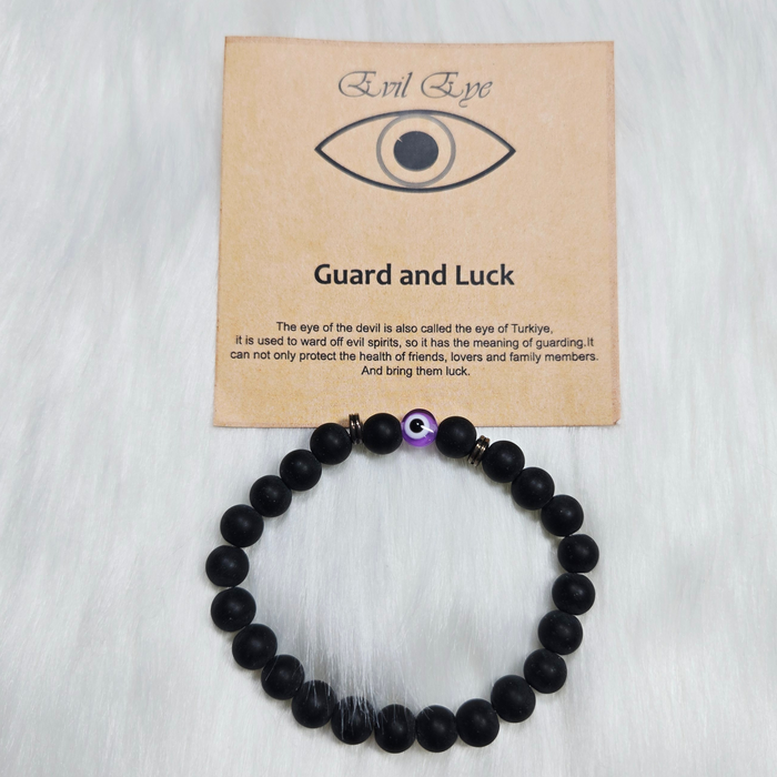 New Black Round Bead Bracelet with Purple Evil Eye – Protective & Stylish