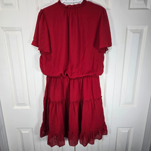 NWT Dark Red Ruffle Summer Dress – Size Large, Tie-Up Neck
